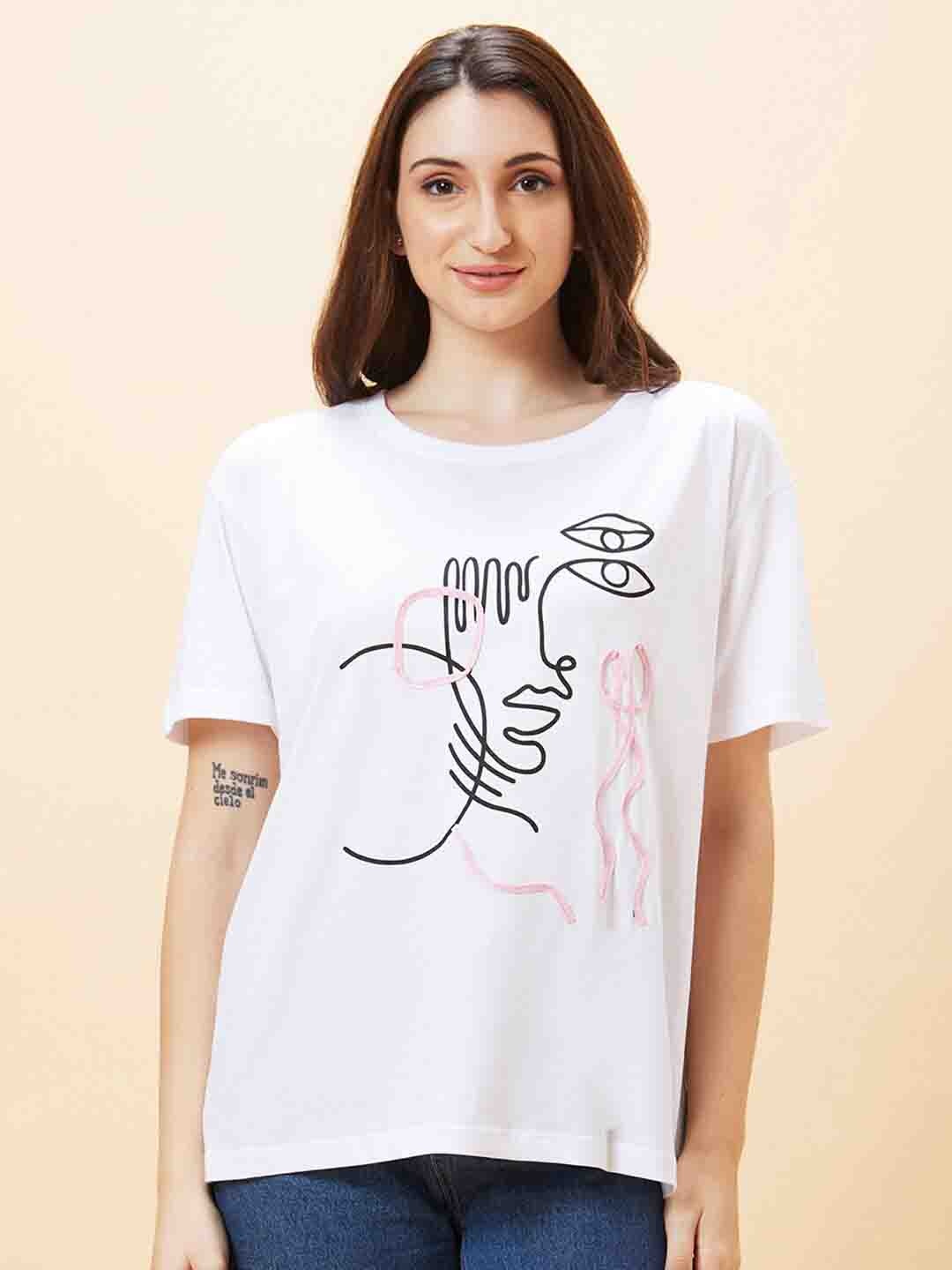 

Globus Abstract Printed Pure Cotton Oversized T-shirt, White