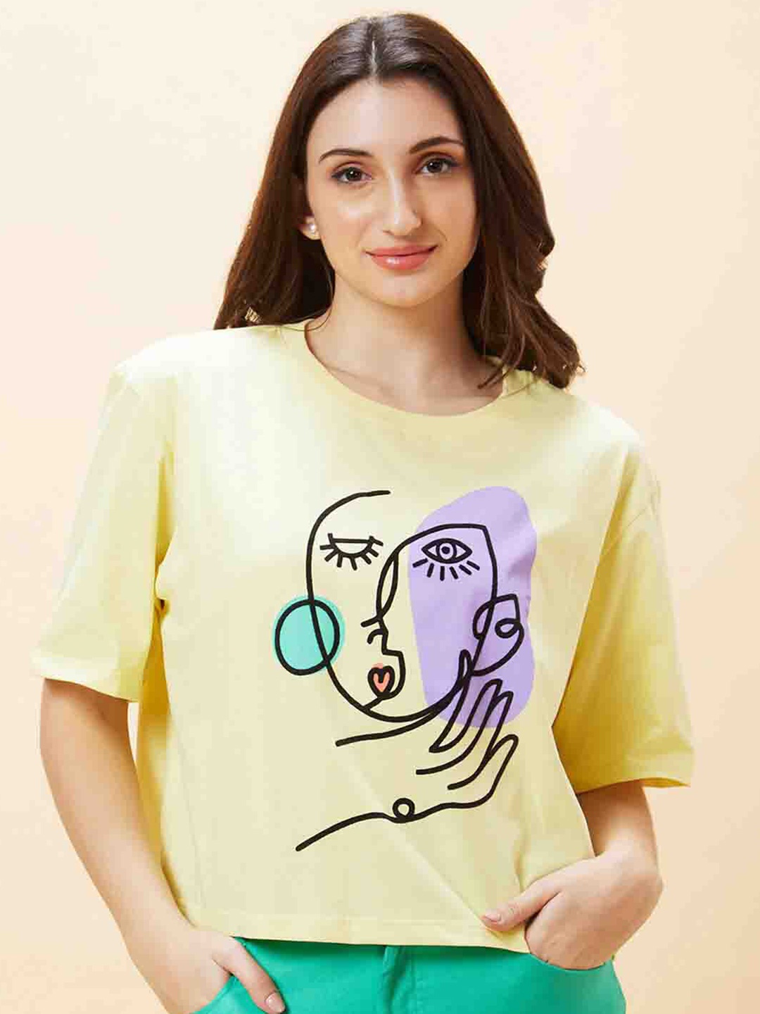 

Globus Graphic Printed Pure Cotton Boxy Fit T-shirt, Yellow