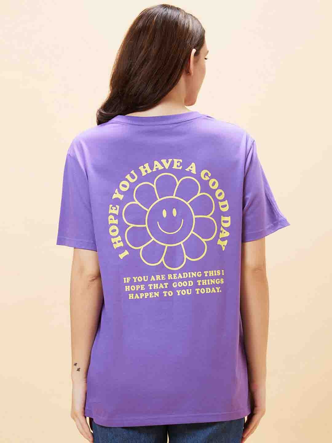 

Globus Typography Printed Pure Cotton T-shirt, Purple