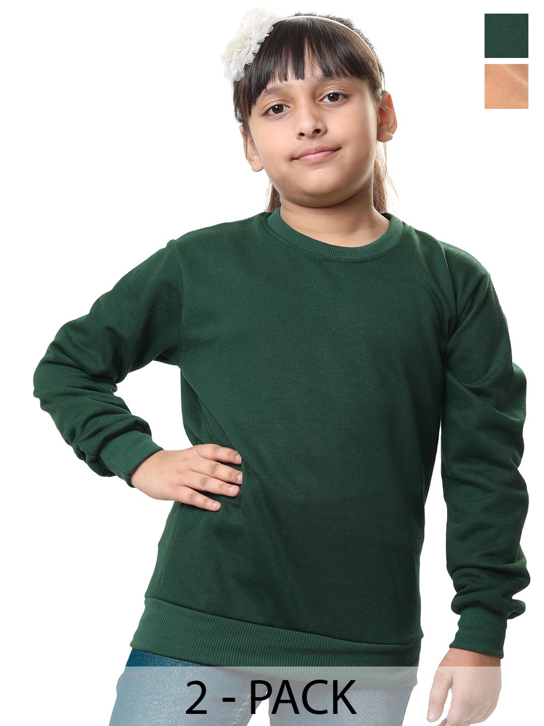 

BAESD Girls Pack Of 2 Round Neck Long Sleeves Fleece Pullover Sweatshirt, Green