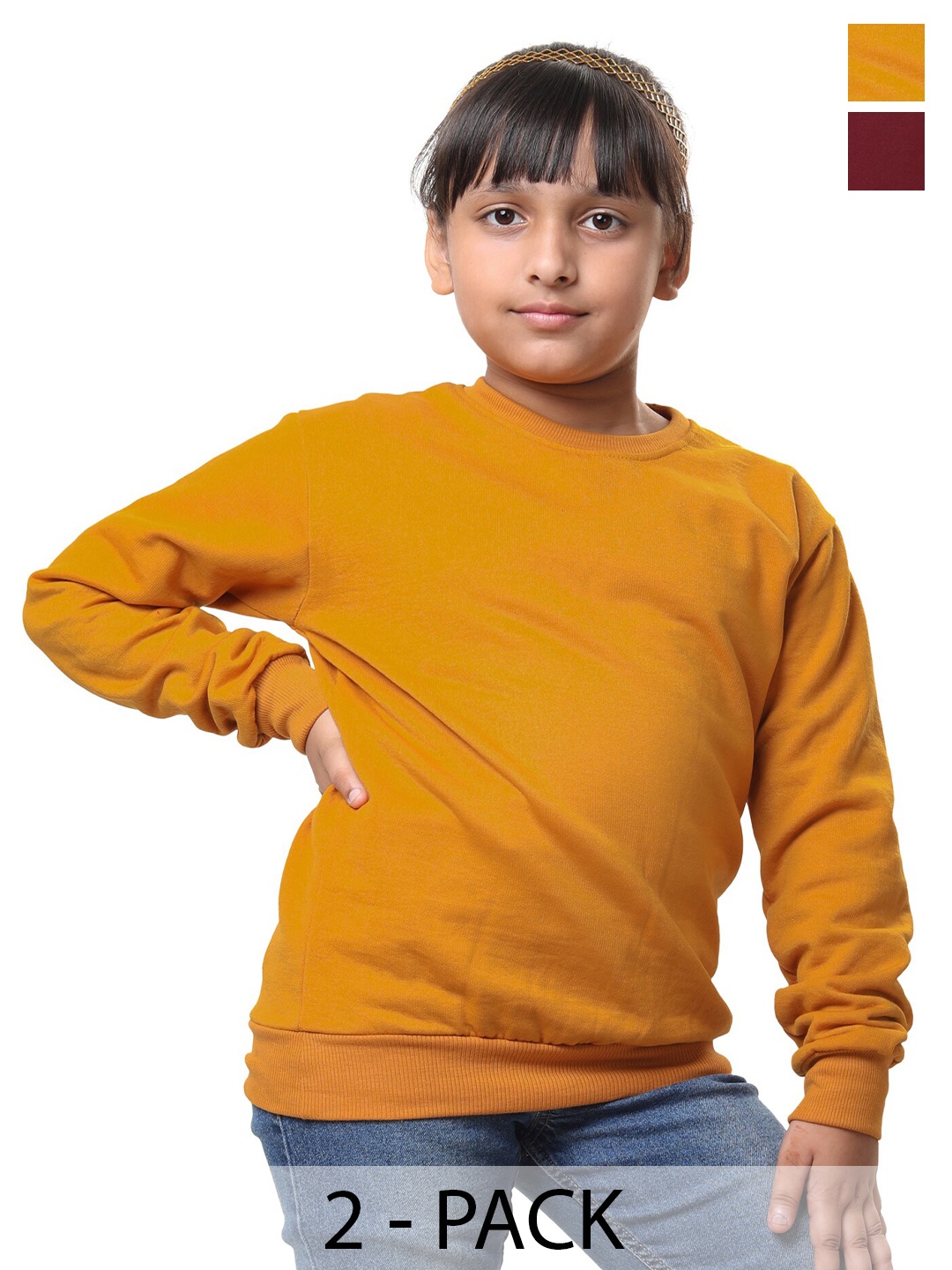 

BAESD Girls Pack Of 2 Round Neck Long Sleeves Fleece Pullover Sweatshirt, Mustard