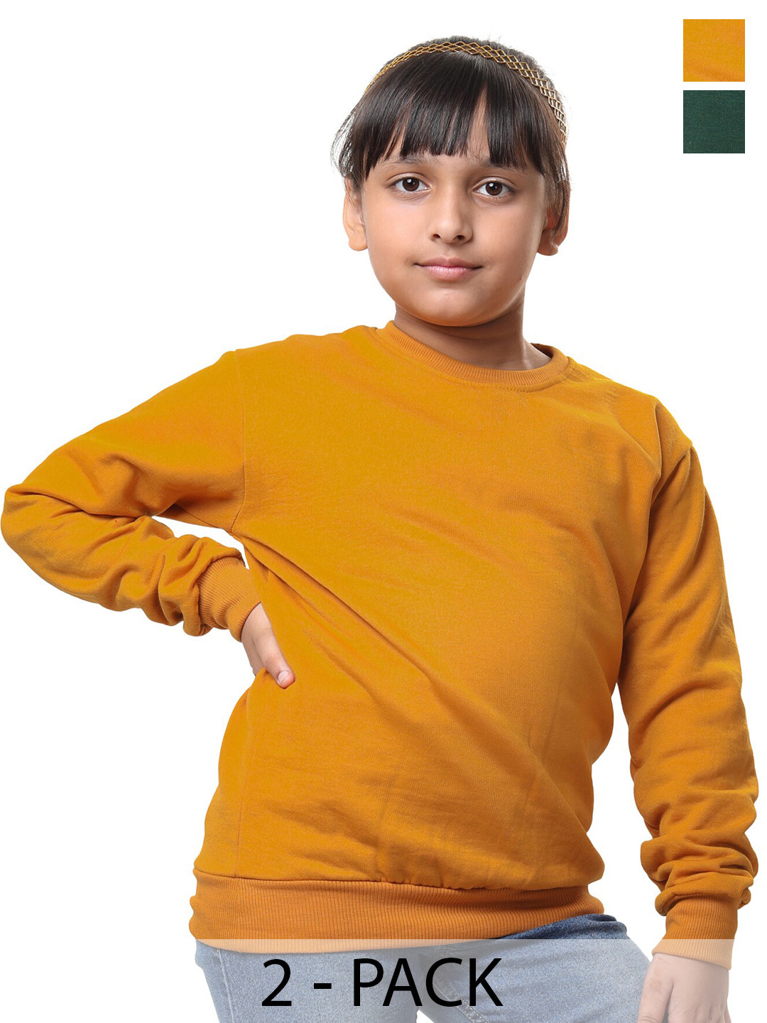 

BAESD Girls Pack Of 2 Round Neck Long Sleeves Fleece Pullover Sweatshirt, Mustard