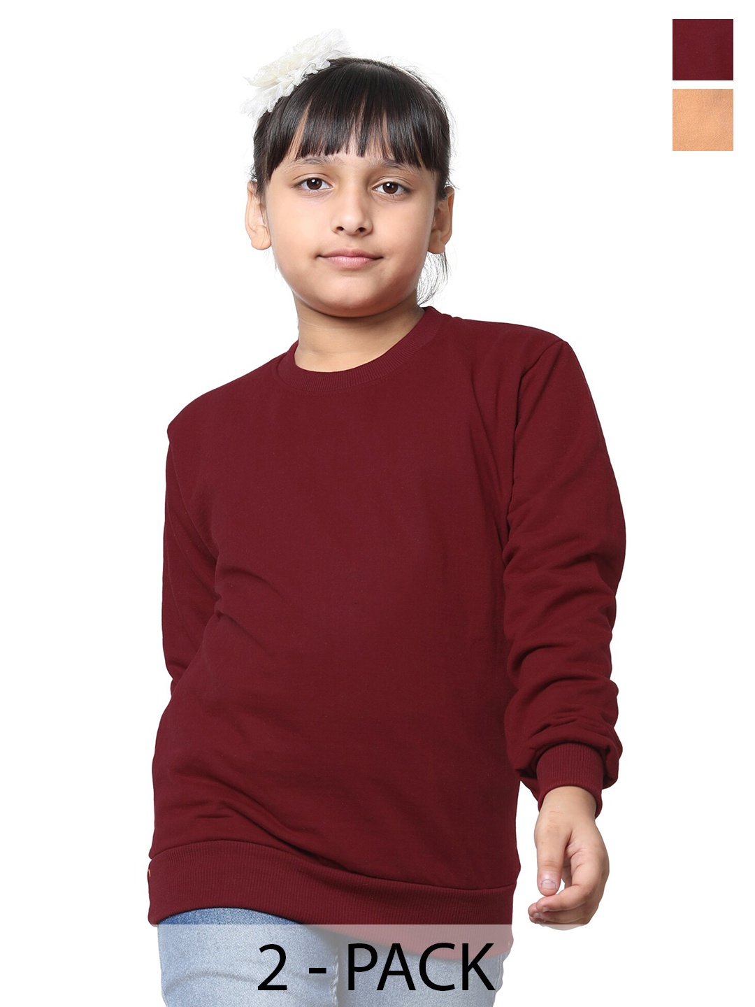 

BAESD Girls Pack Of 2 Round Neck Fleece Sweatshirt, Maroon