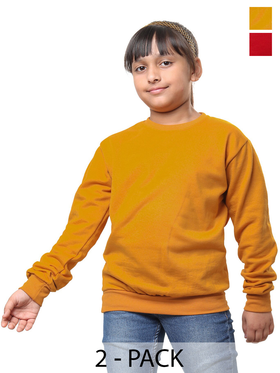 

BAESD Girls Pack Of 2 Round Neck Fleece Sweatshirt, Mustard