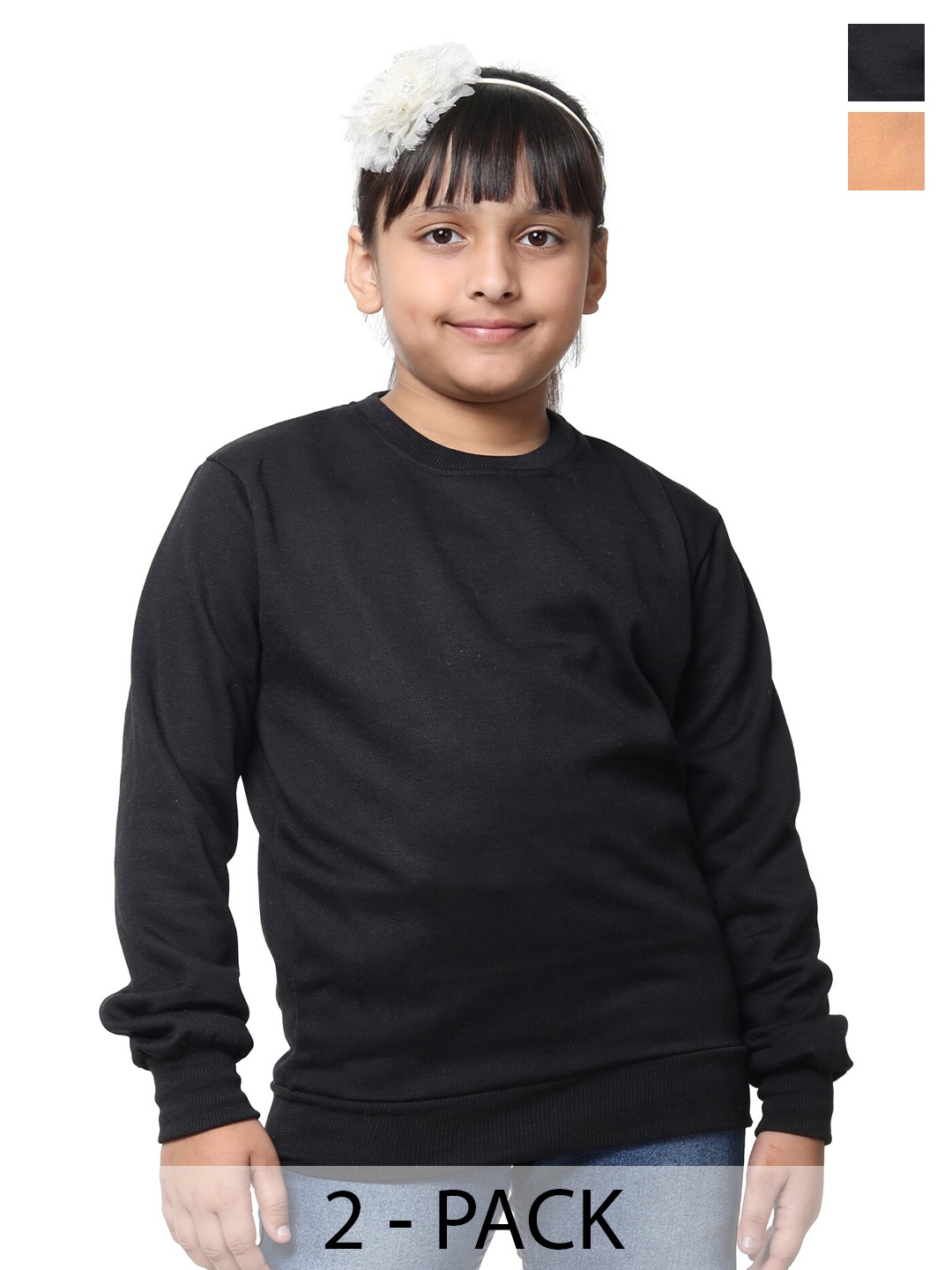 

BAESD Girls Pack Of 2 Round Neck Fleece Sweatshirt, Black