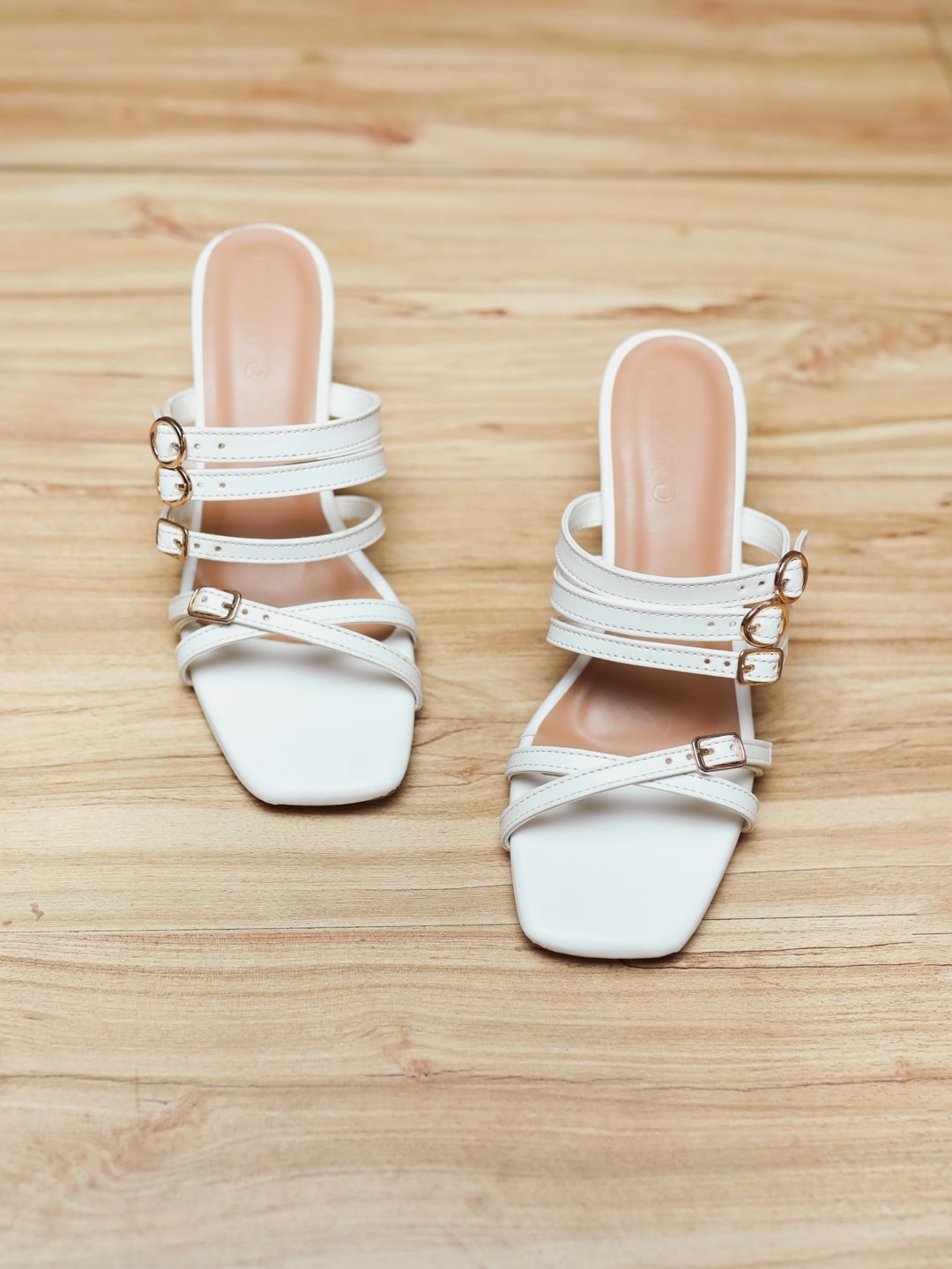 

Devano Strappy Buckled Kitten Heels, White