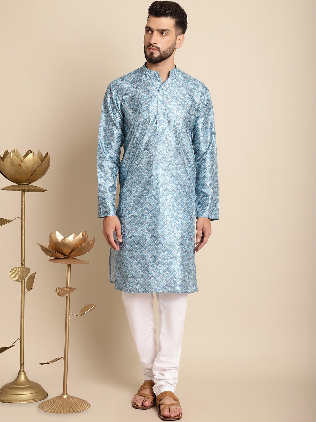 

Anouk Ethnic Motifs Woven Design Jacquard Silk Kurta with Churidar, Blue