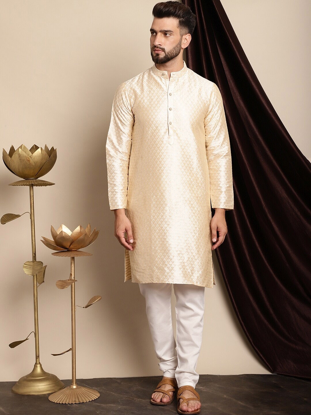 

Anouk Ethnic Motifs Woven Design Regular Kurta with Churidar, Beige