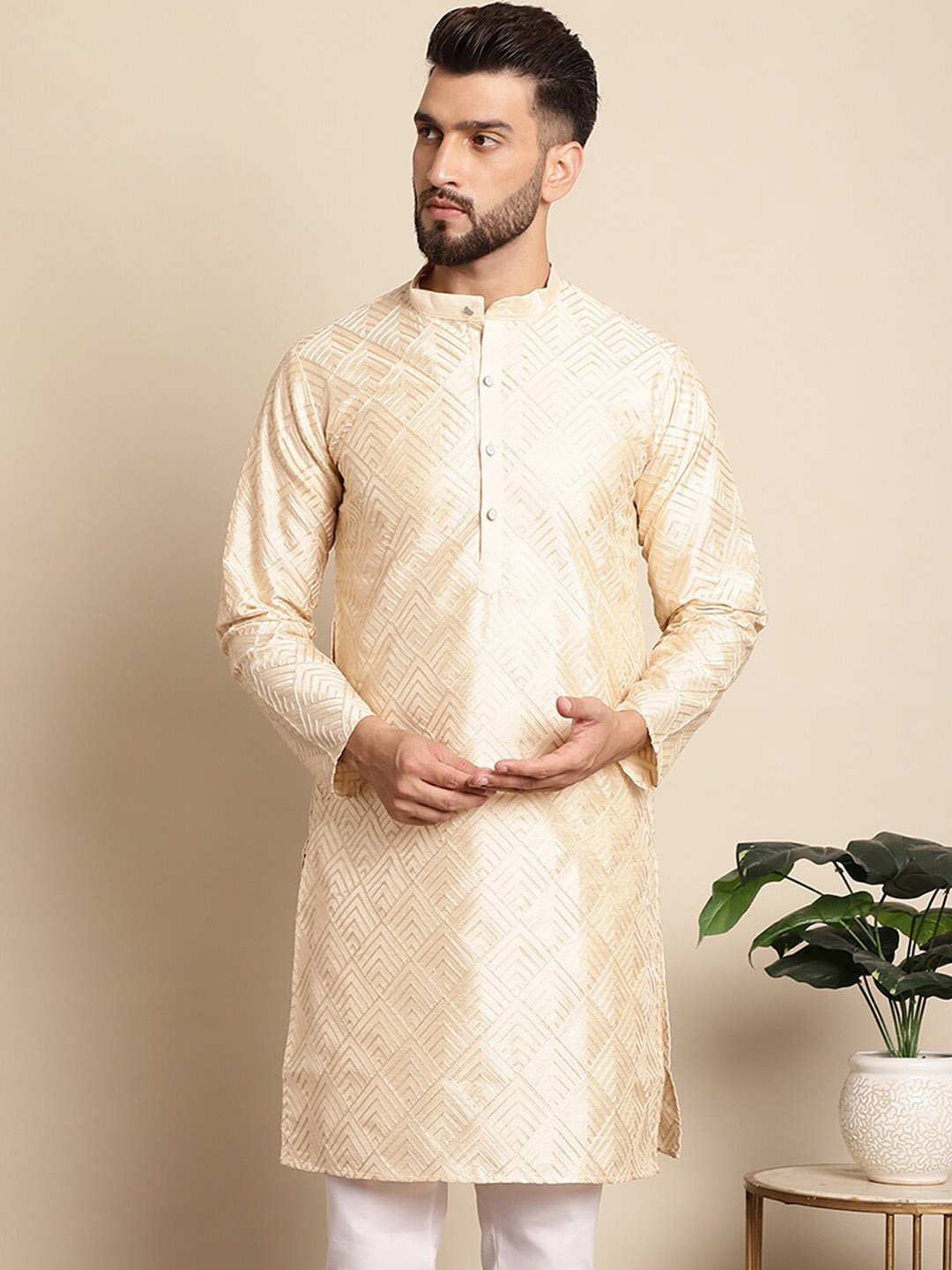 

Anouk Embroidered Thread Work Straight Kurta, Beige