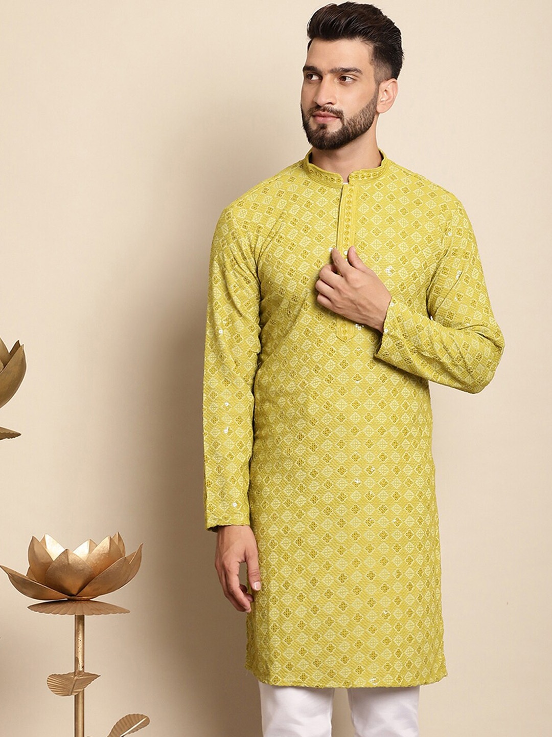 

Anouk Ethnic Motifs Embroidered Thread Work Cotton Kurta, Green