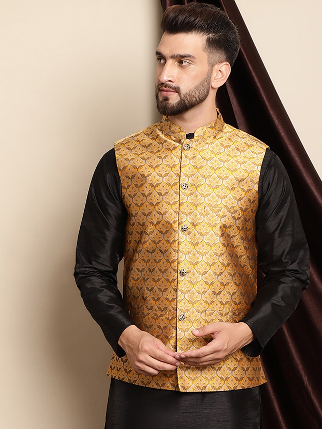 

Anouk Woven Design Nehru Jacket, Mustard