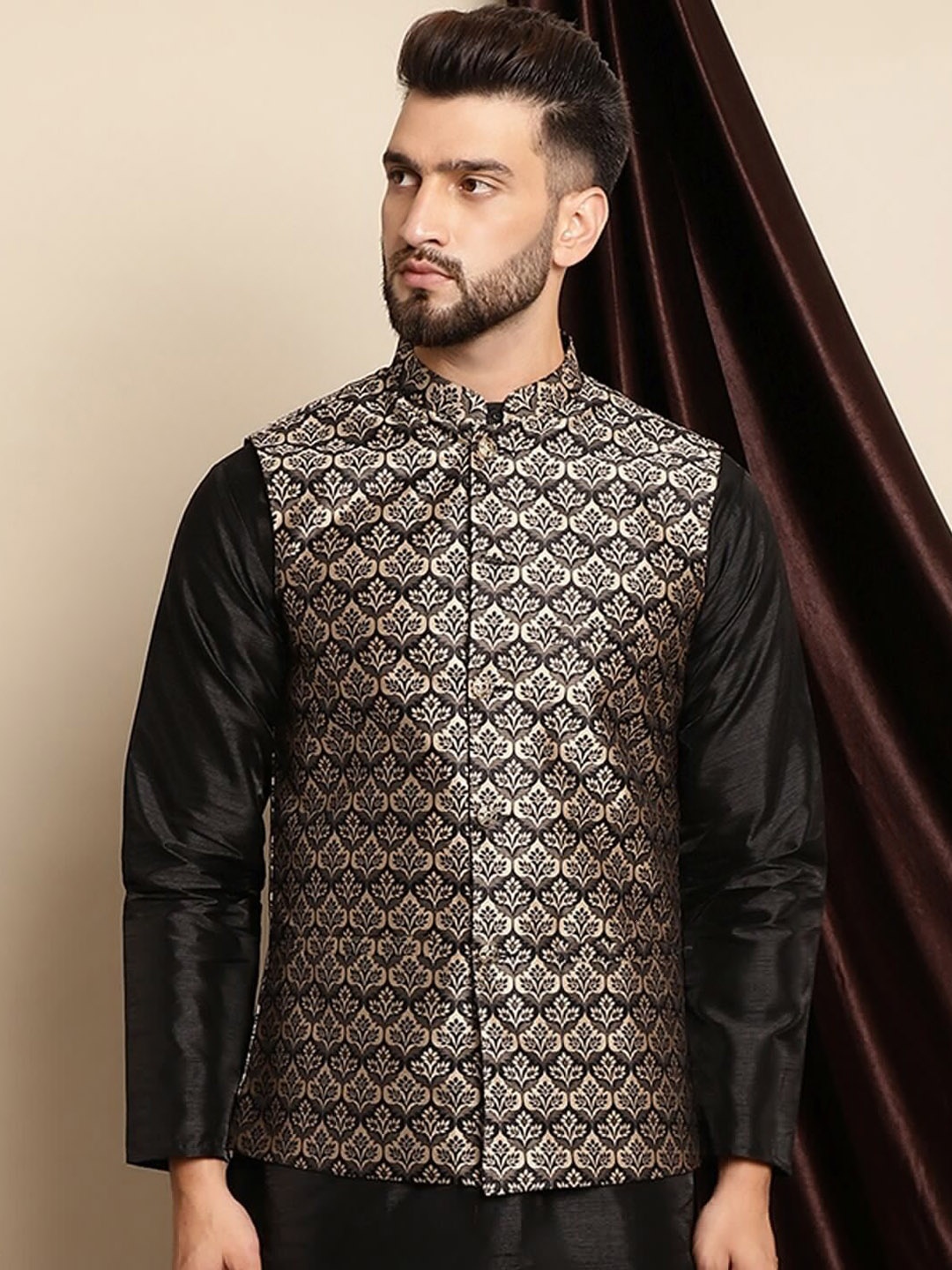 

Anouk Woven Design Nehru Jacket, Black