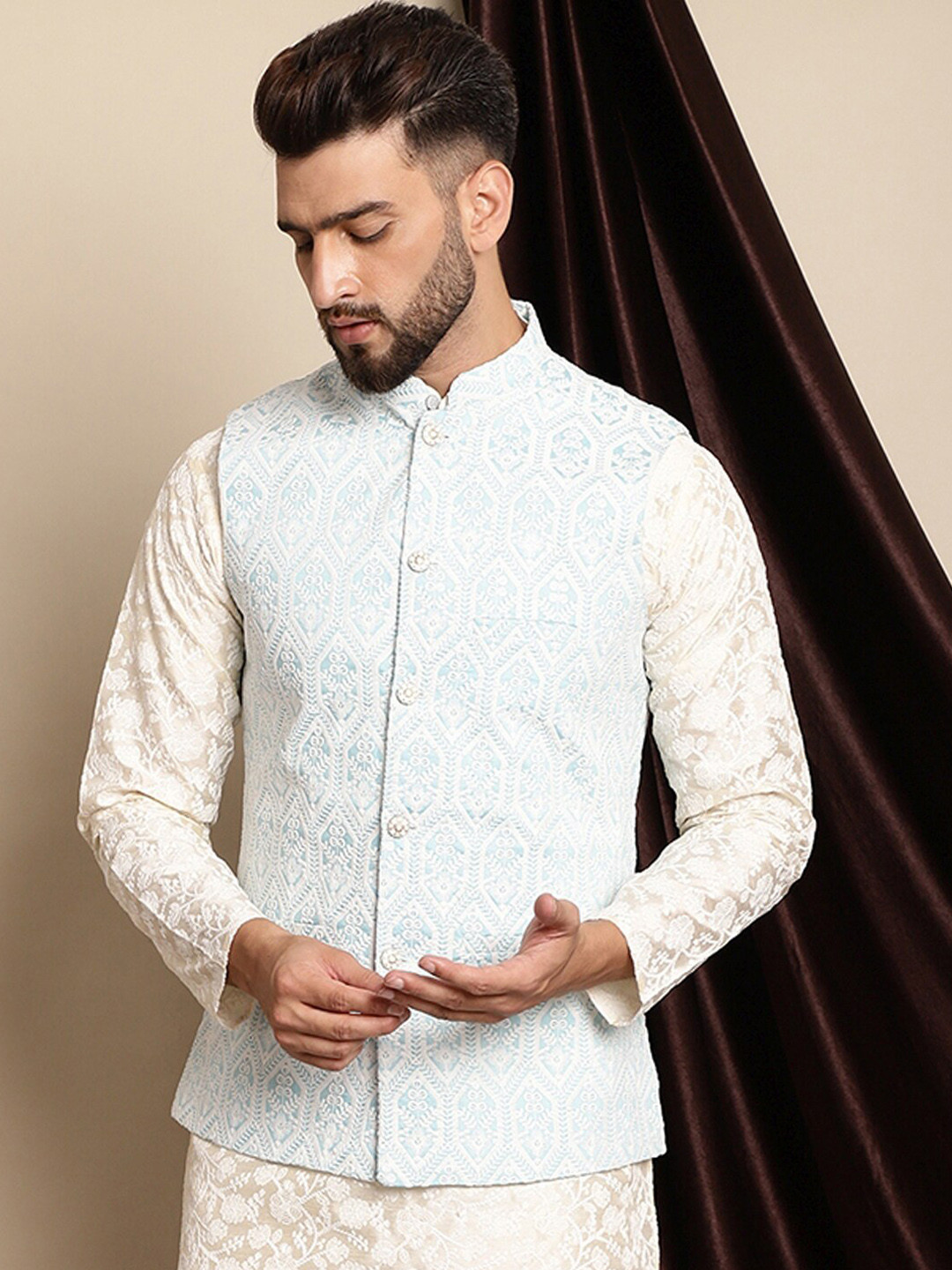 

Anouk Embroidered Nehru Jacket, Blue