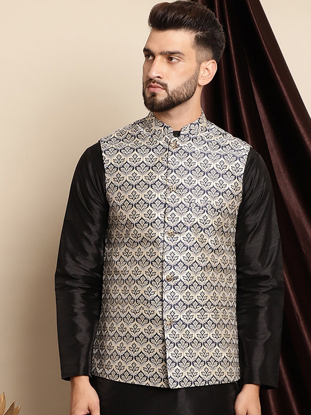 

Anouk Woven Design Nehru Jacket, Navy blue