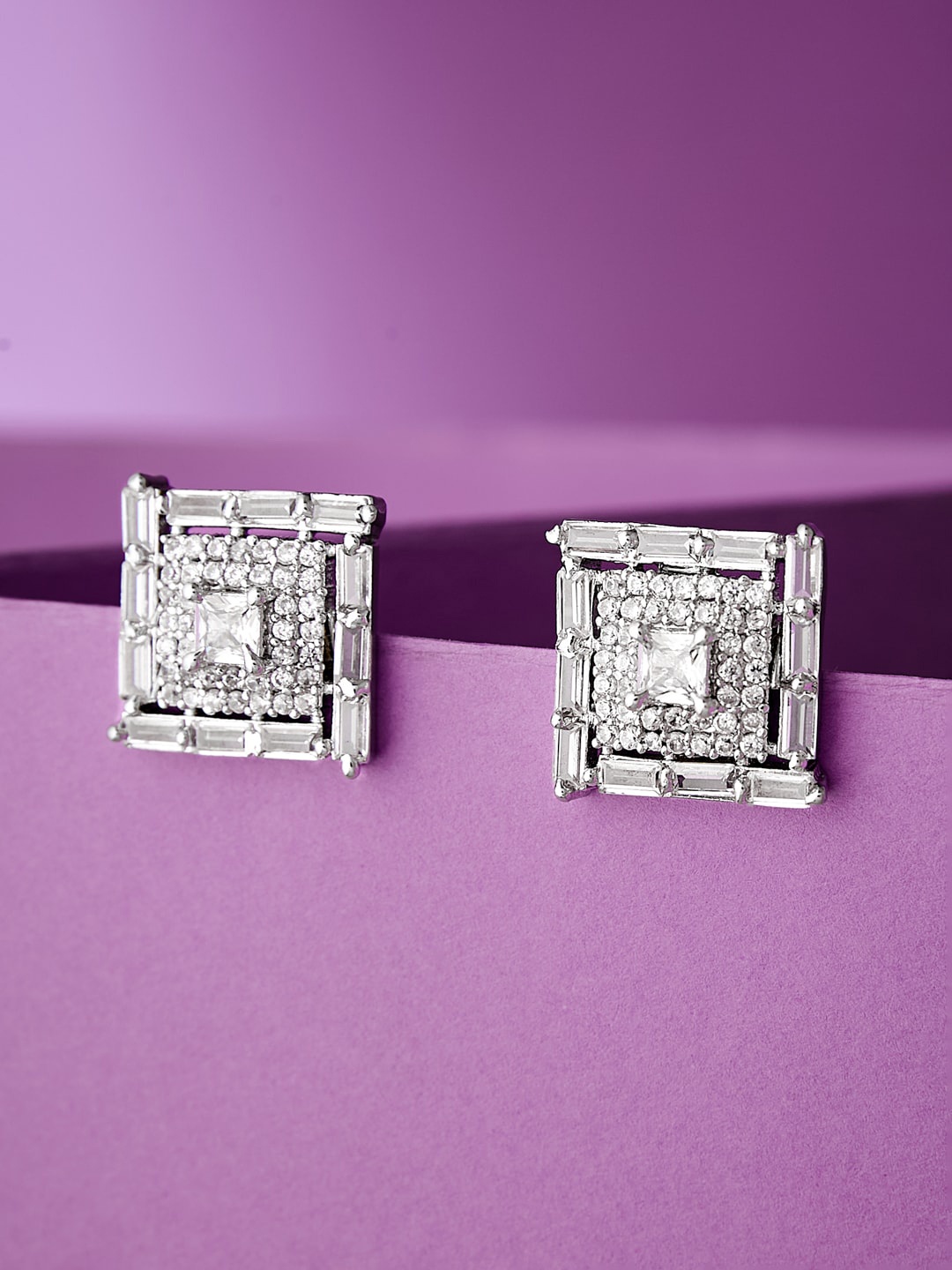 

ATIBELLE Rhodium Plated Cubic Zirconia Contemporary Studs, White