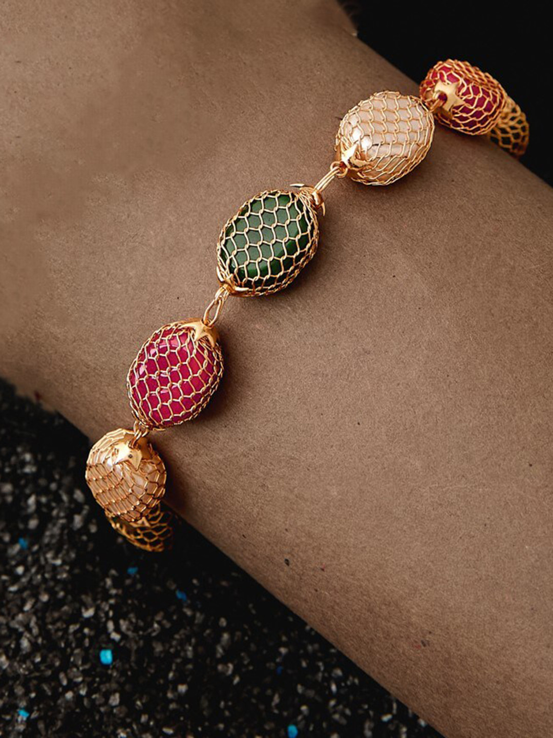 

ATIBELLE Gold-Plated Stone Studded Wraparound Bracelet