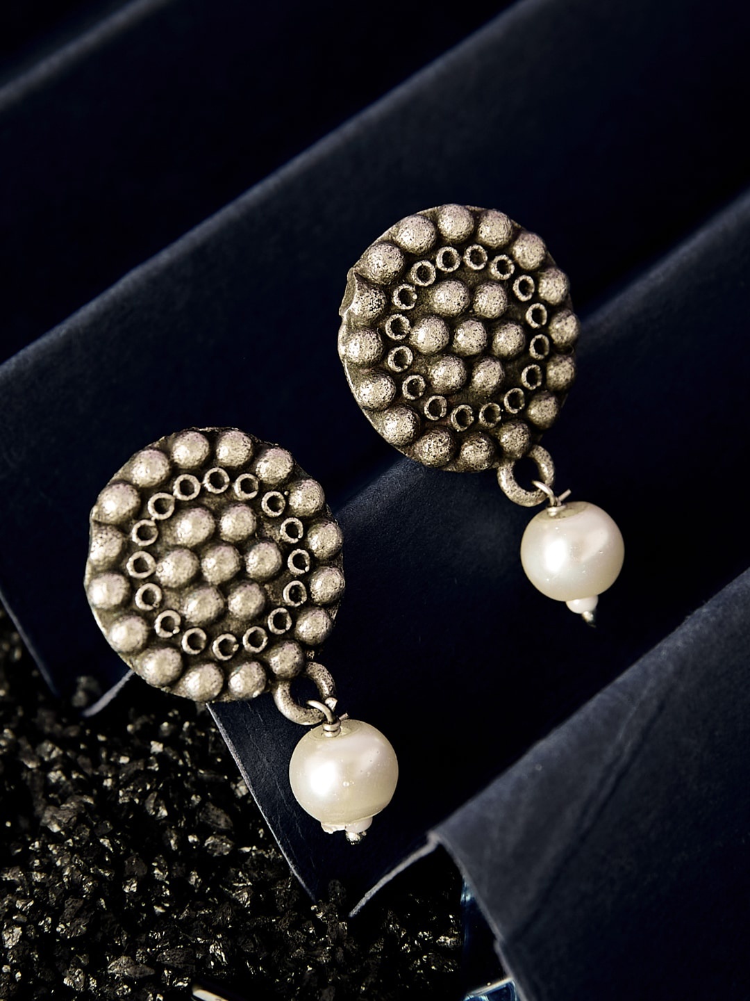 

ATIBELLE German Silver Silver-Plated Pearls Contemporary Drop Earrings