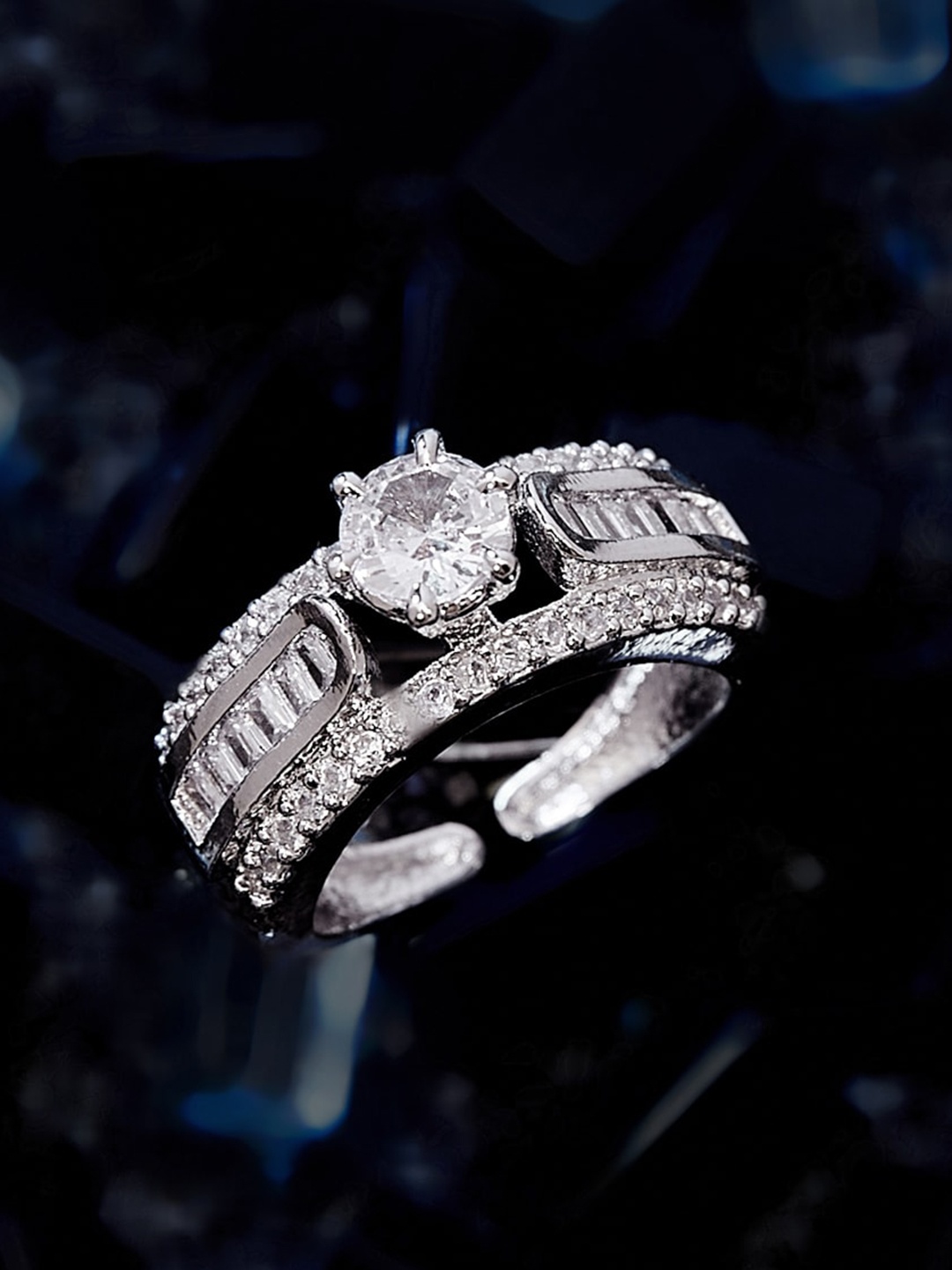 

ATIBELLE Rhodium Plated Finger Ring, Silver