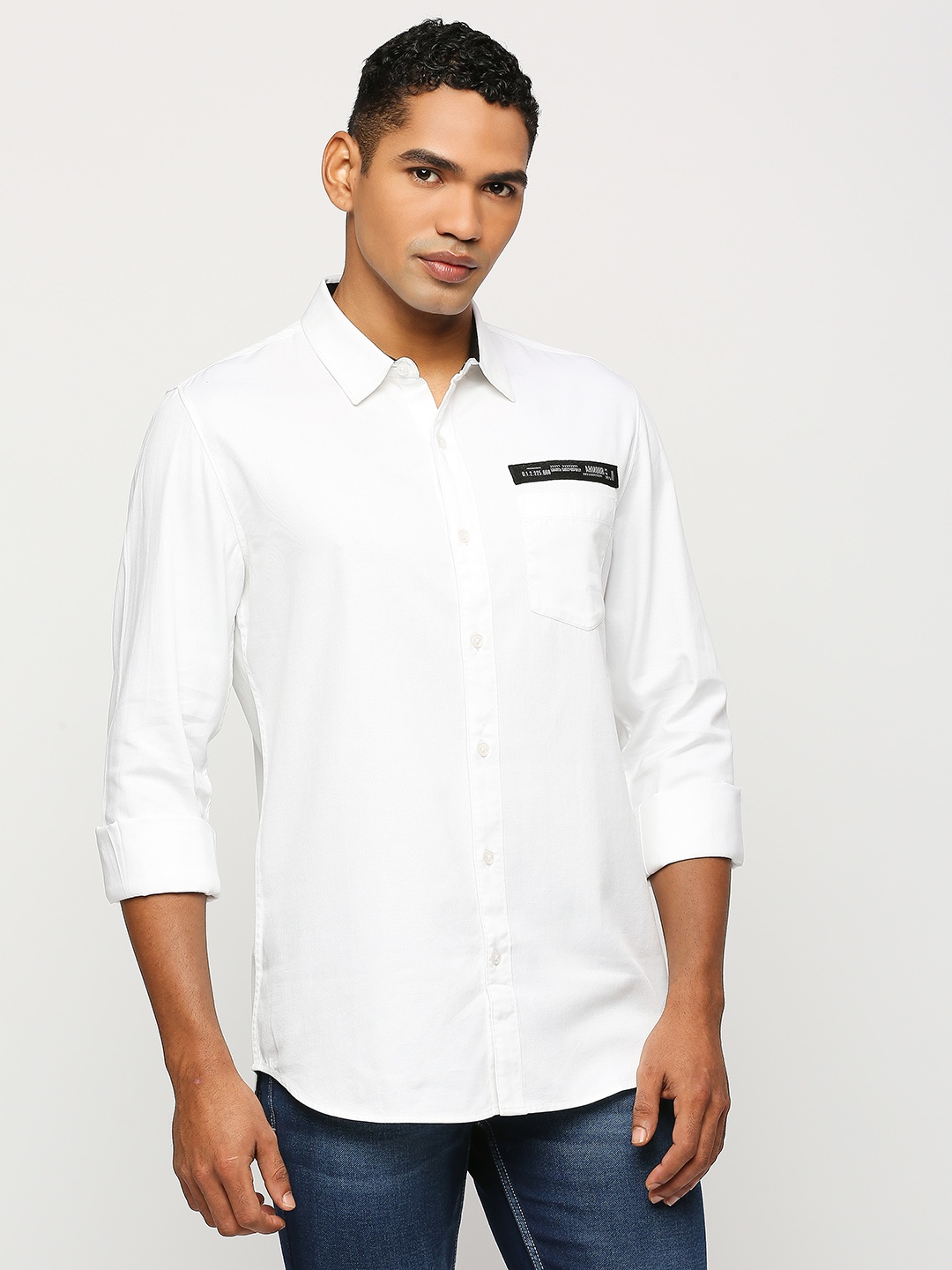 

Solemio Spread Collar Classic Slim Fit Opaque Cotton Casual Shirt, White
