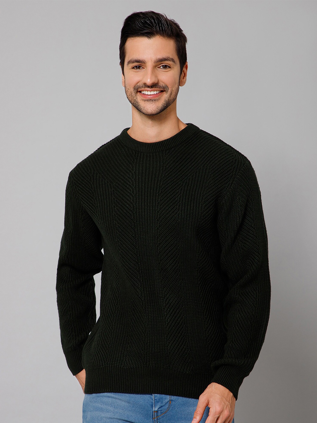 

Cantabil Men Knitted Pullover Sweaters, Olive