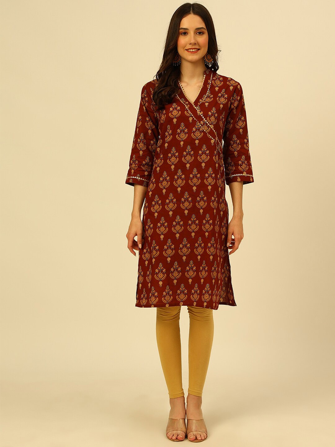 

KALINI Ethnic Motifs Printed Gotta Patti Straight Kurta, Maroon