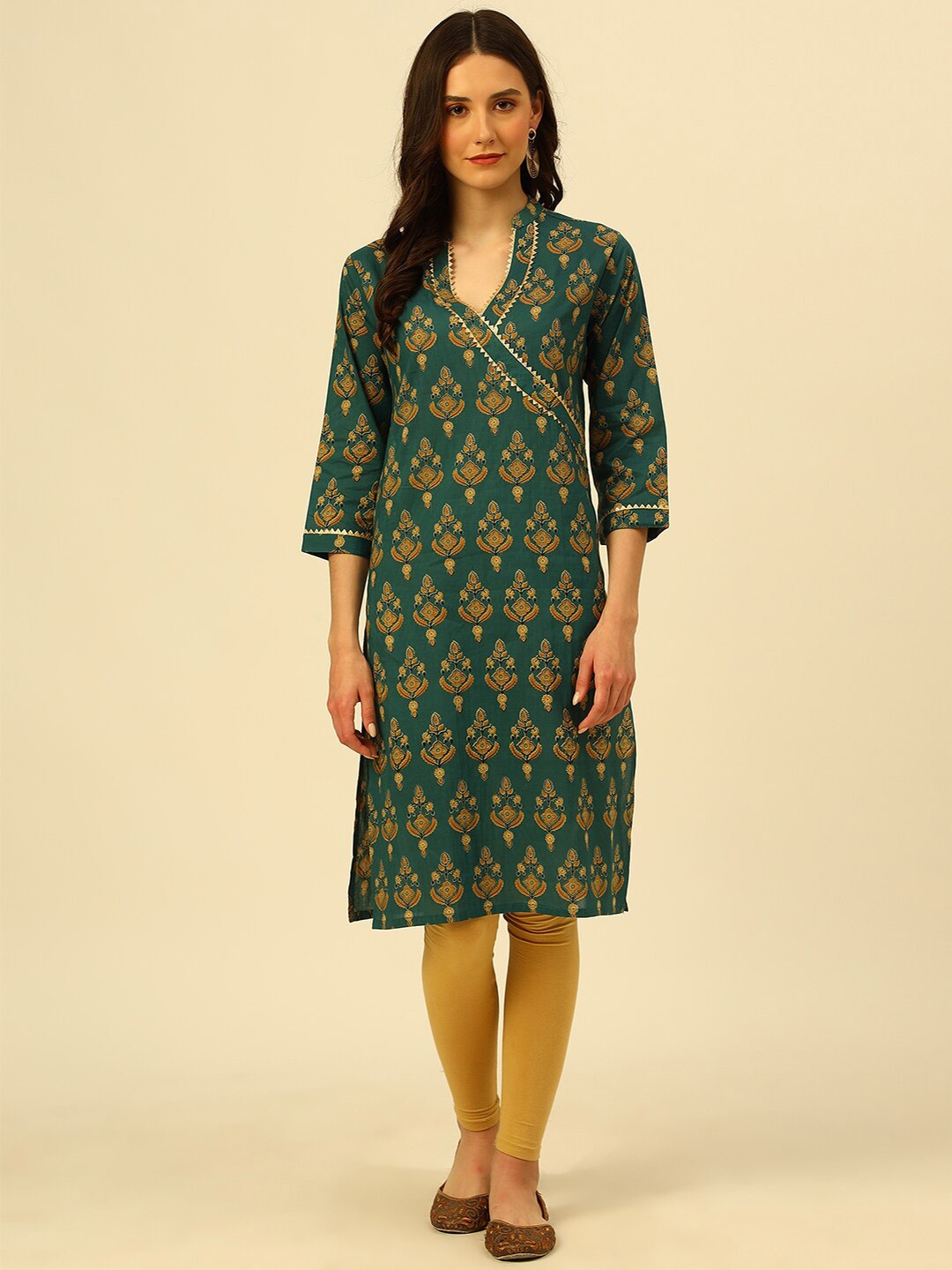 

KALINI Ethnic Motifs Printed Gotta Patti Kurta, Green