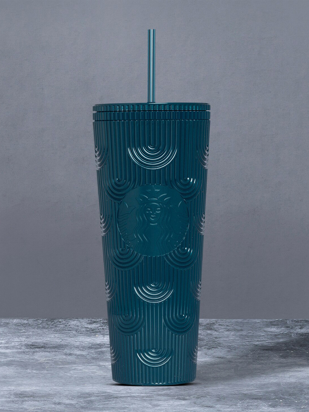 

Starbucks Autumn Blue Textured Plastic Matte Cup With Straw - 709 ML