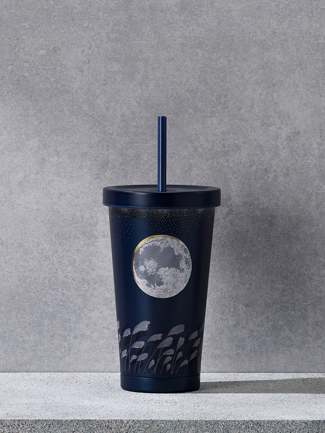 

Starbucks Autumn Blue & Grey Super Moon Printed Stainless Steel Cup With Straw - 532 ML