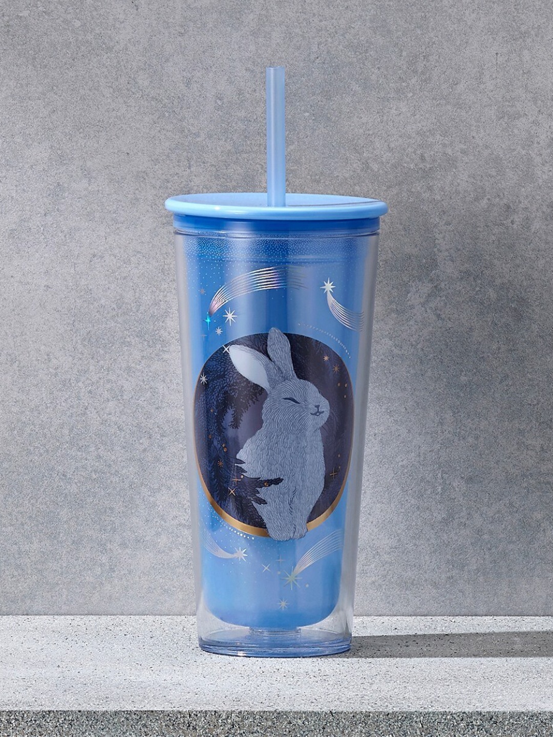 

Starbucks Autumn Blue & Navy Blue Printed Plastic Cup With Straw - 473 ML