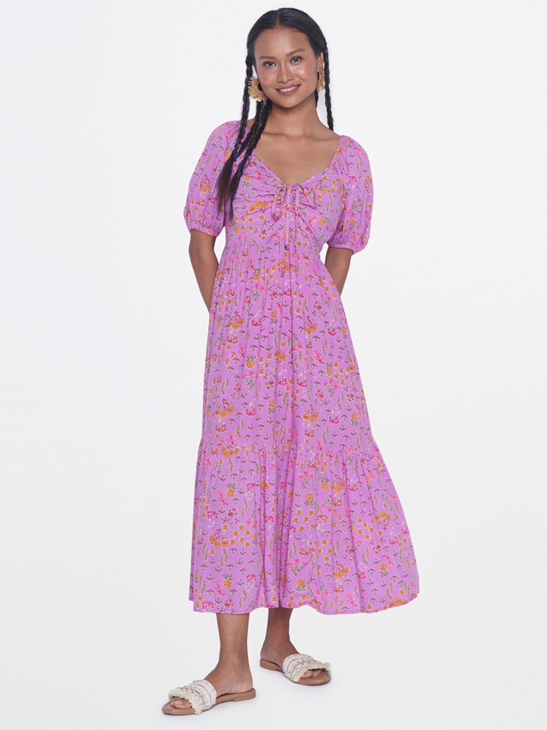 

Global Desi Floral Printed Midi Dress, Pink