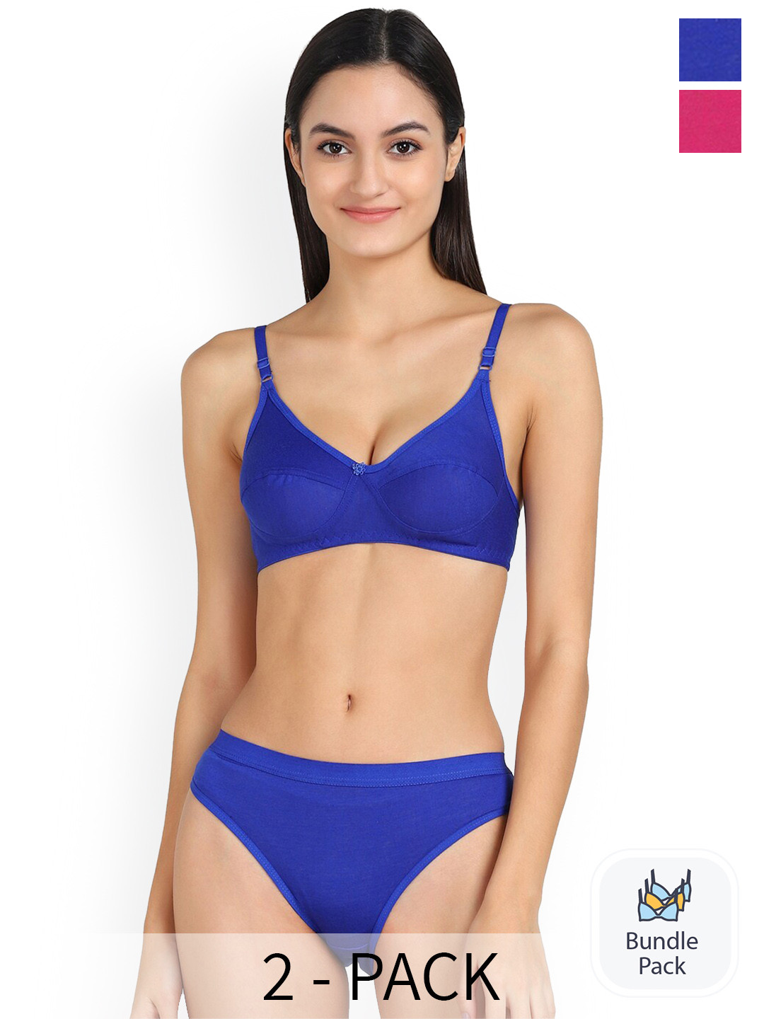 

PIBU Pack Of 2 Cotton Lingerie Set, Blue
