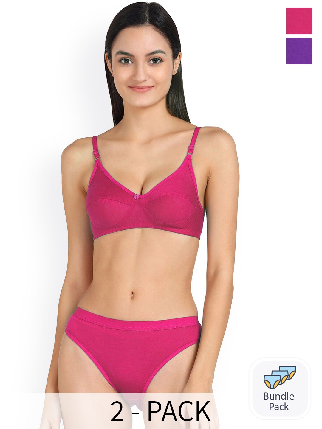 

PIBU Pack Of 2 Mid-Rise Non Padded Cotton Lingerie Set FC_Ruchi Set_Purple,Pink_30