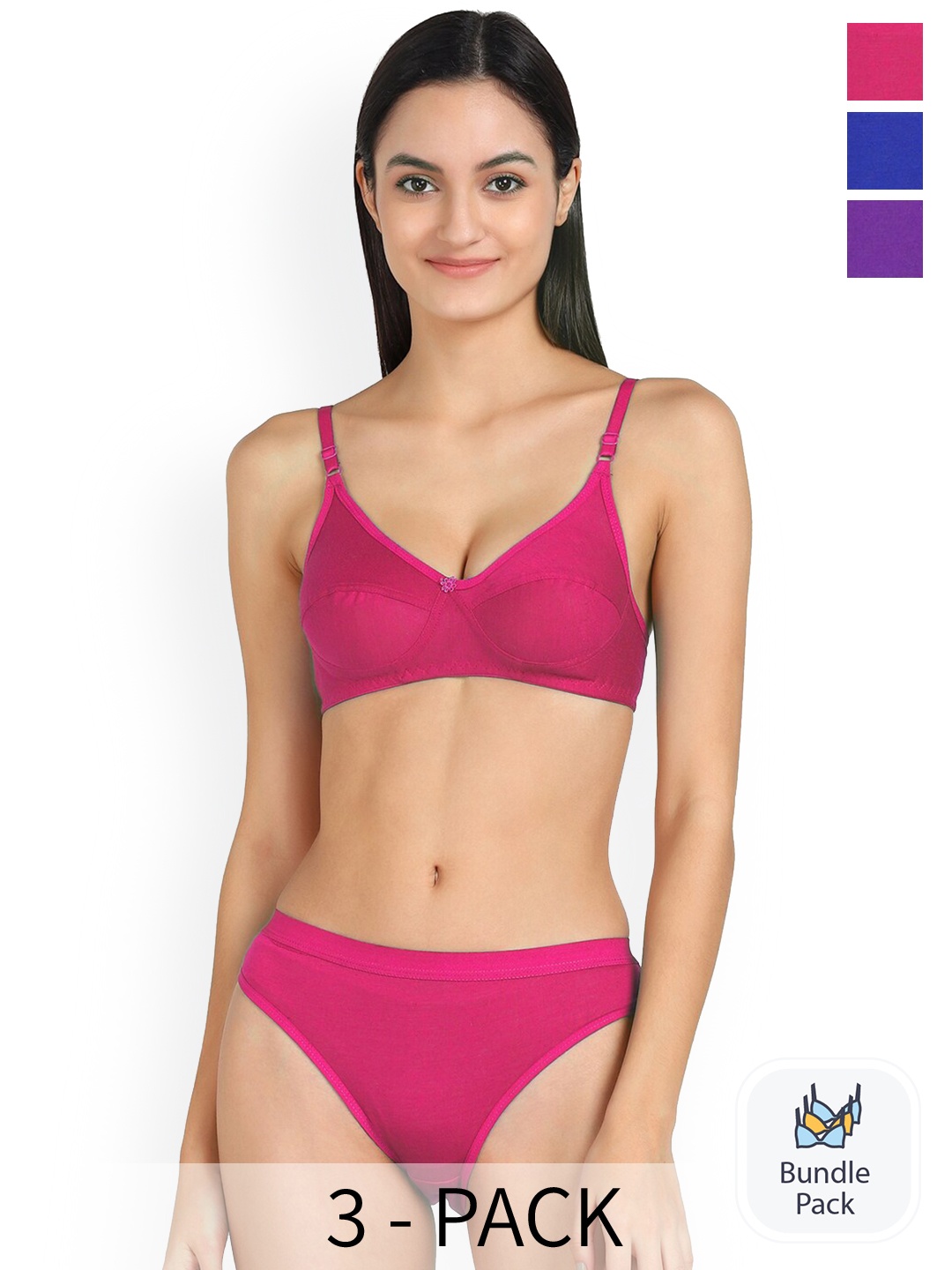 

PIBU Pack Of 3 Cotton Lingerie Set, Pink