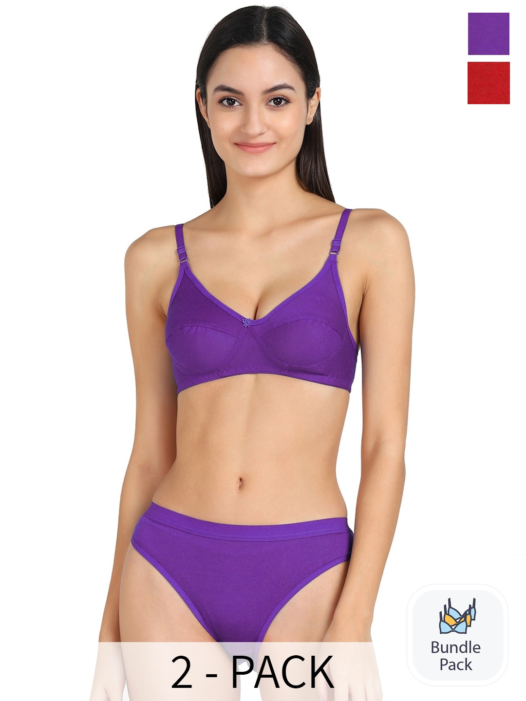 

PIBU Pack Of 2 Mid-Rise Non Padded Cotton Lingerie Set FC_Ruchi Set_Purple,Red_30