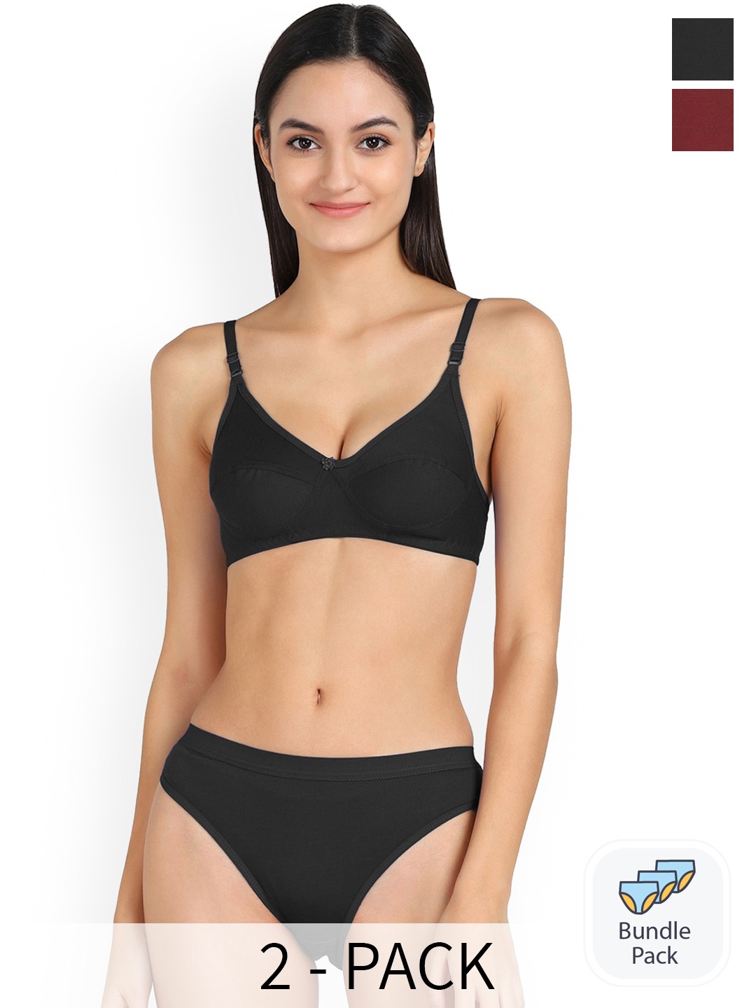 

PIBU Pack Of 2 Cotton Lingerie Set, Black