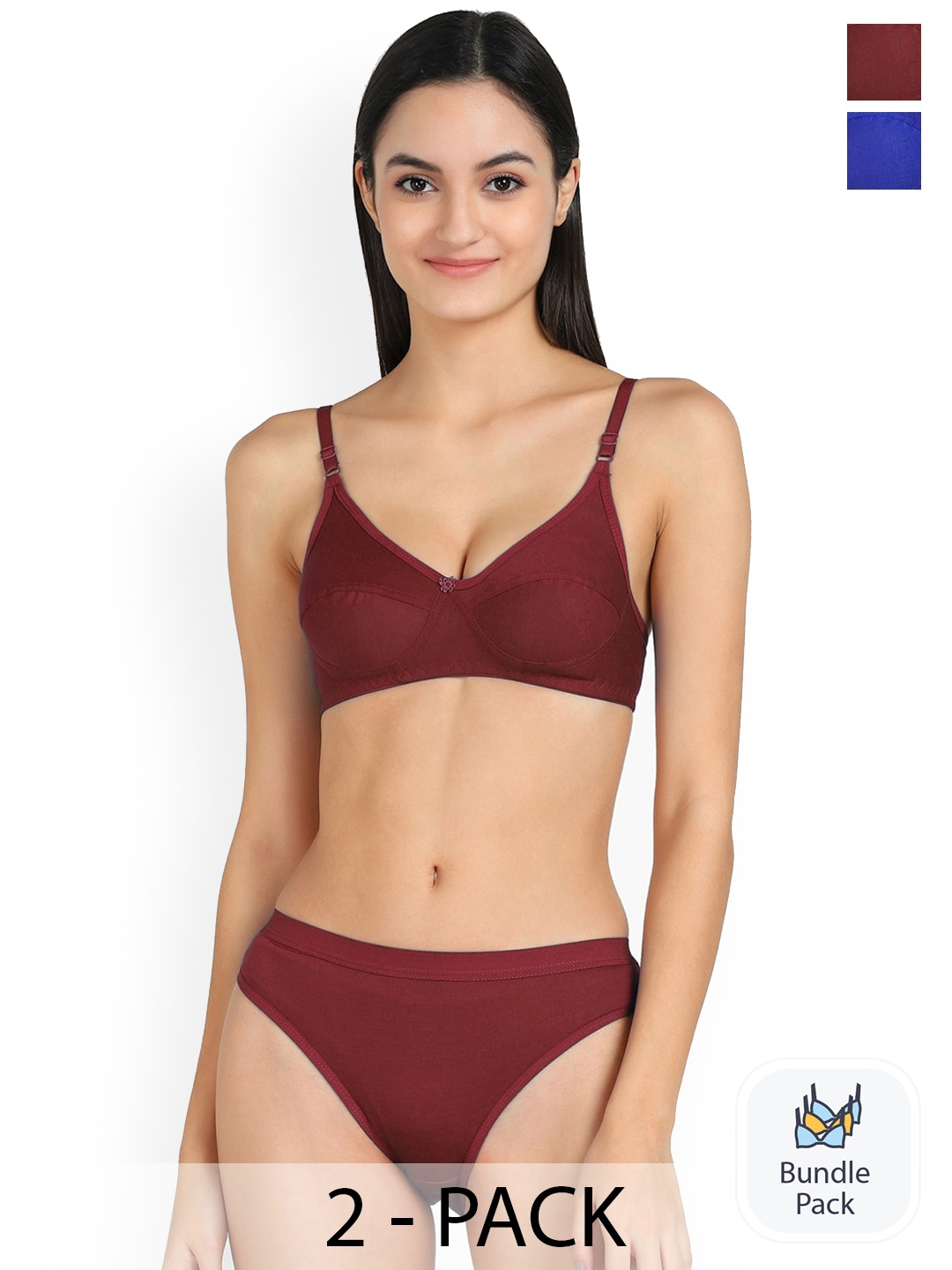 

PIBU Pack Of 2 Cotton Lingerie Set, Maroon