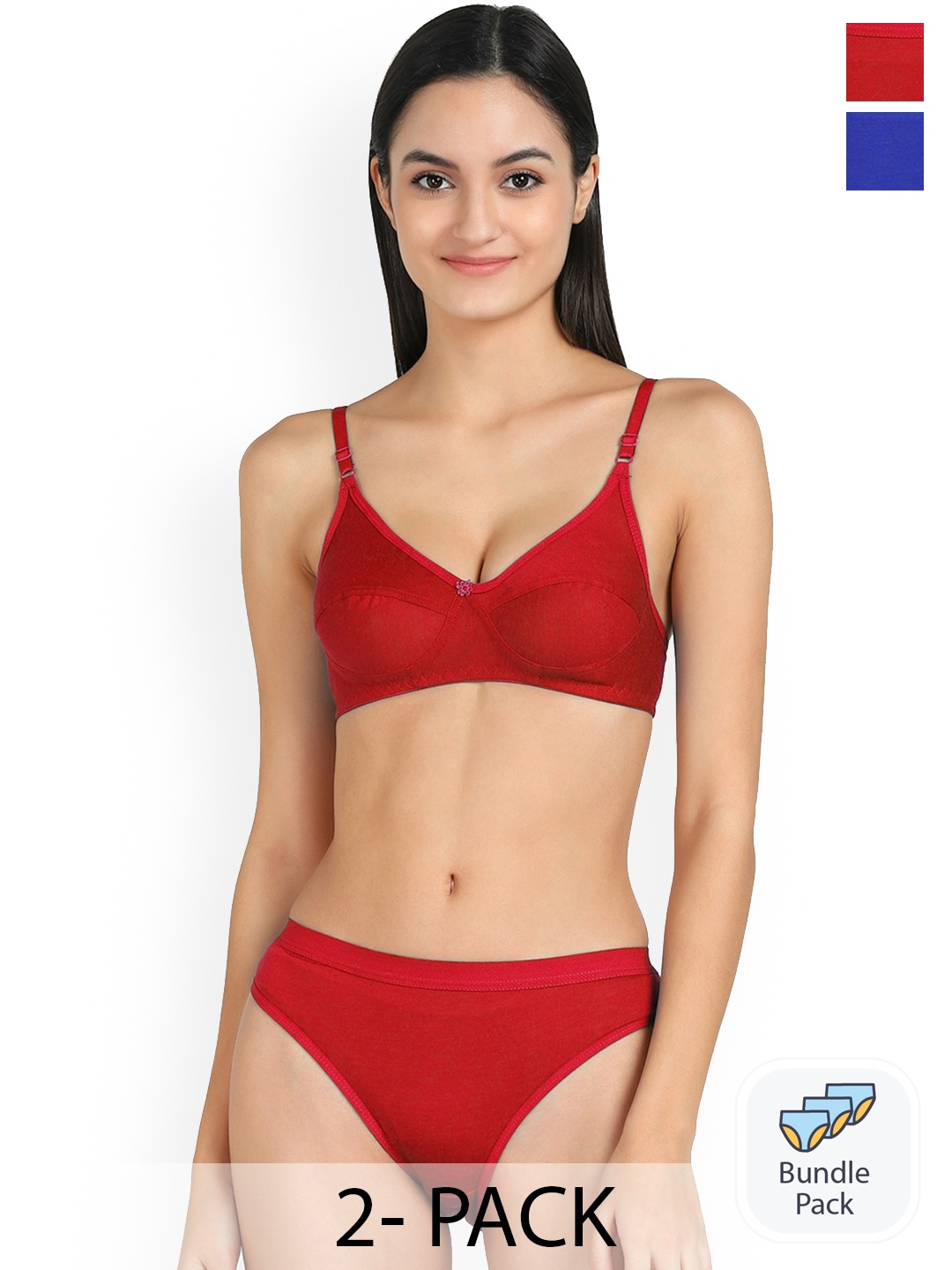 

PIBU Pack Of 2 Cotton Lingerie Set, Red