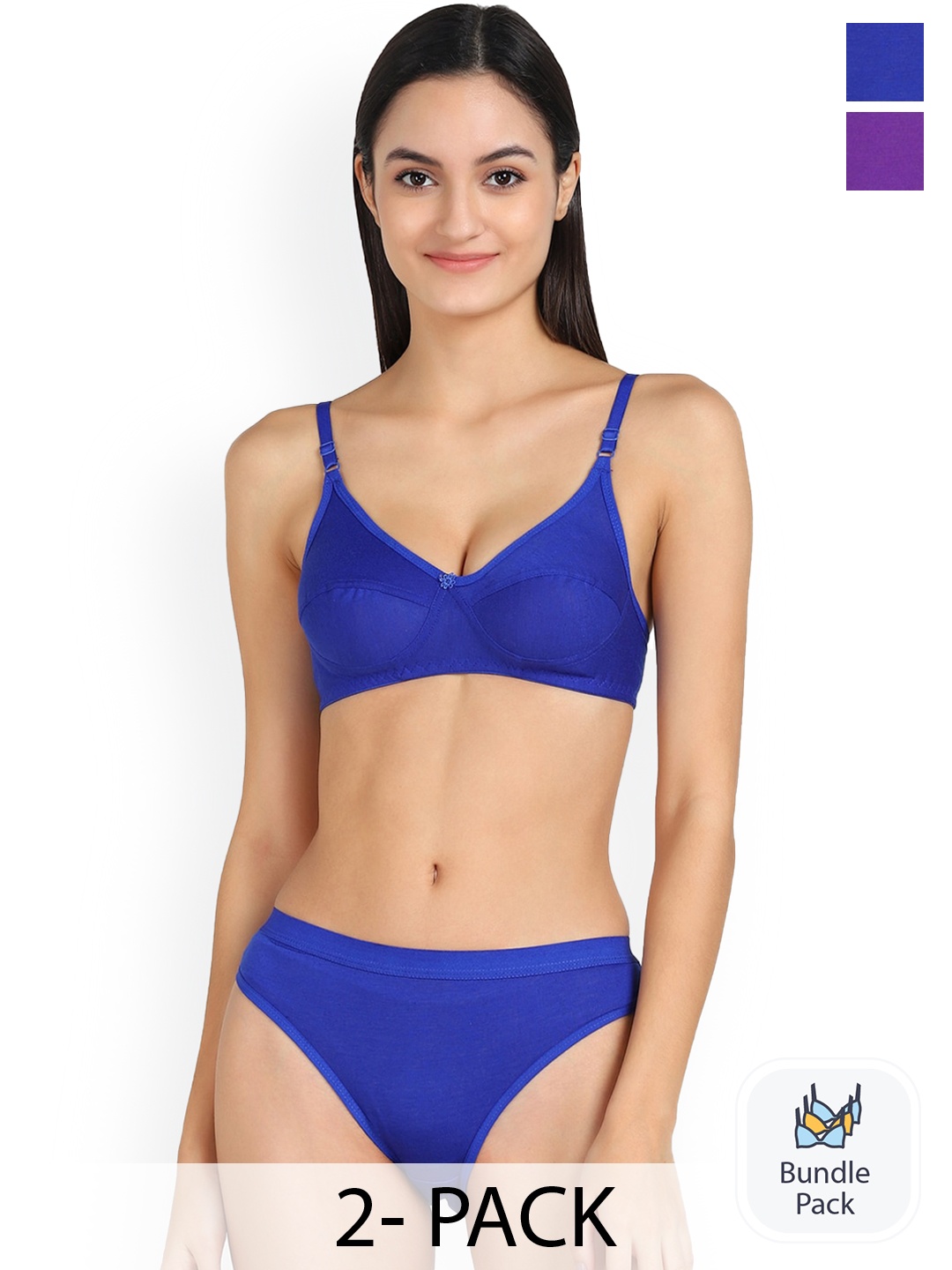 

PIBU Pack Of 2 Cotton Lingerie Set, Blue