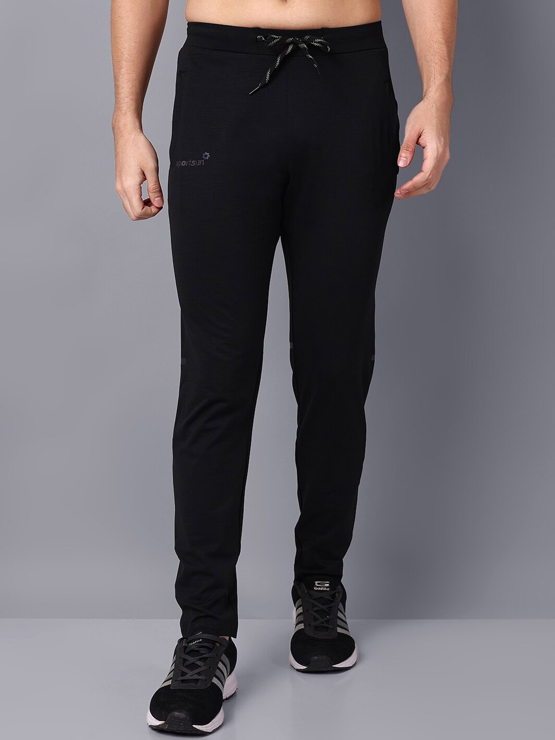 

SPORT SUN Men Brand Name Detail Stretchable Mid-Rise Track Pants, Black