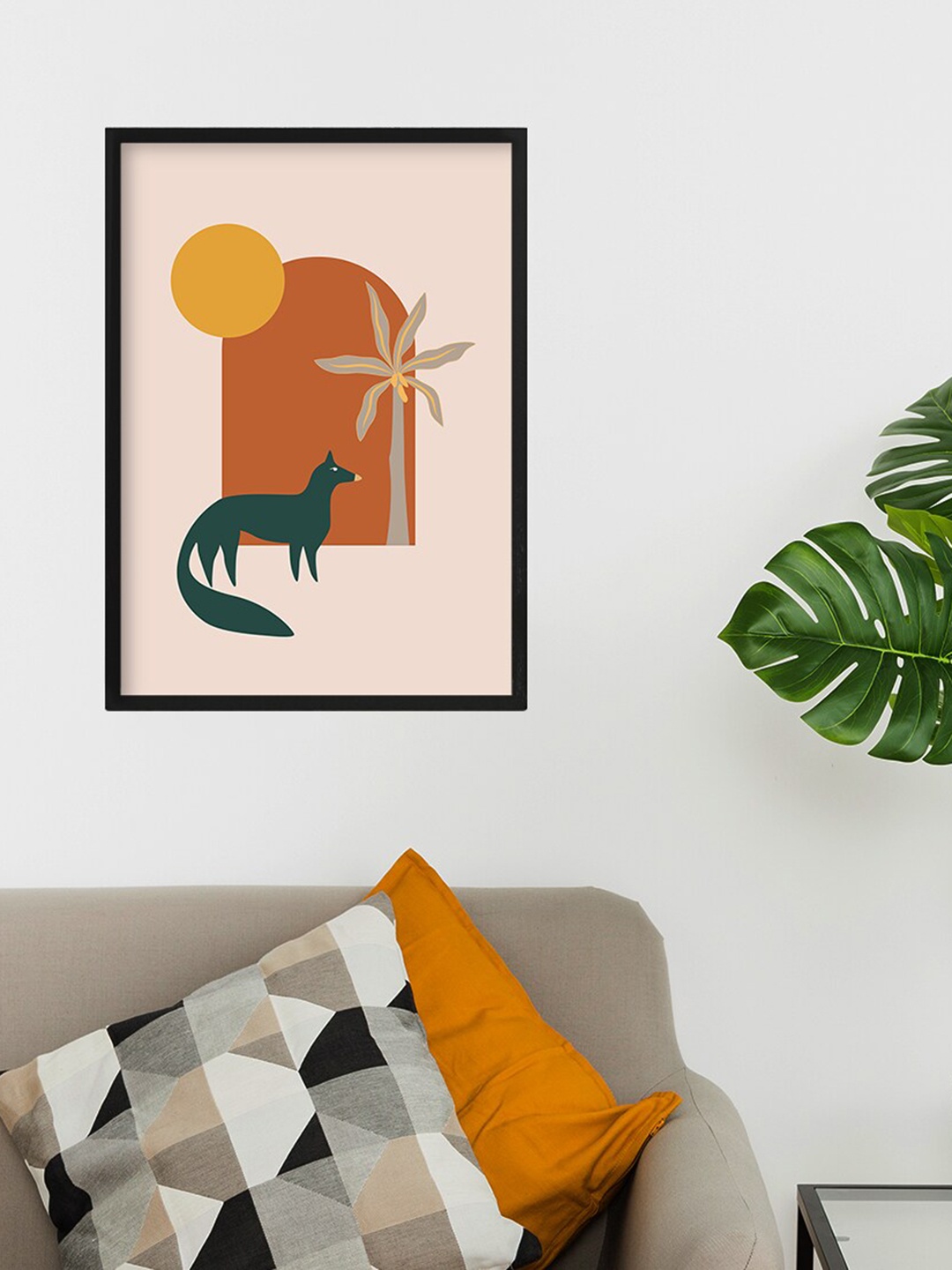 

Happening Hippo Rose-color & Orange-color Animal Printed Framed Wall Art