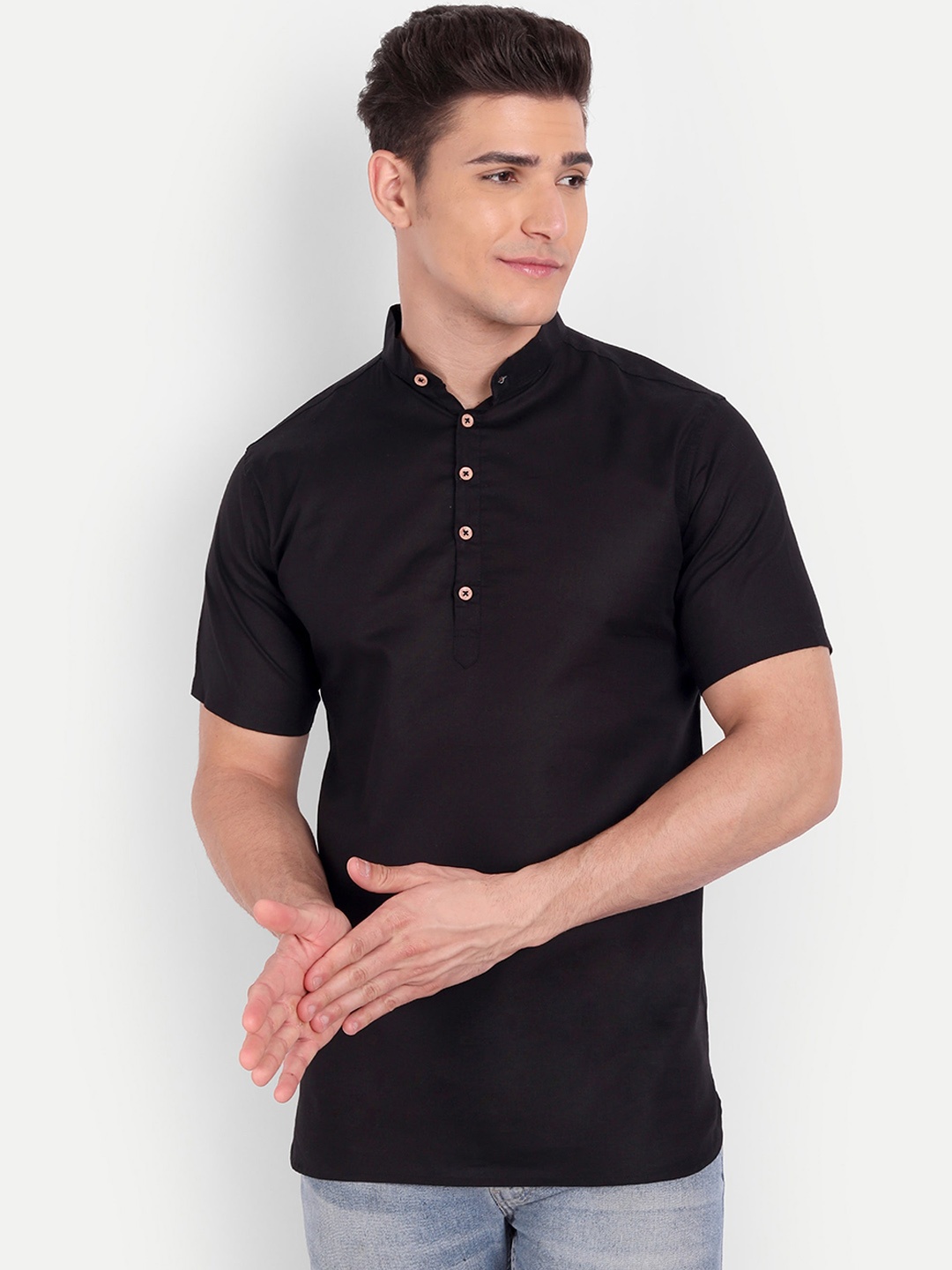 

Vida Loca Band Collar Pure Cotton Kurta, Black