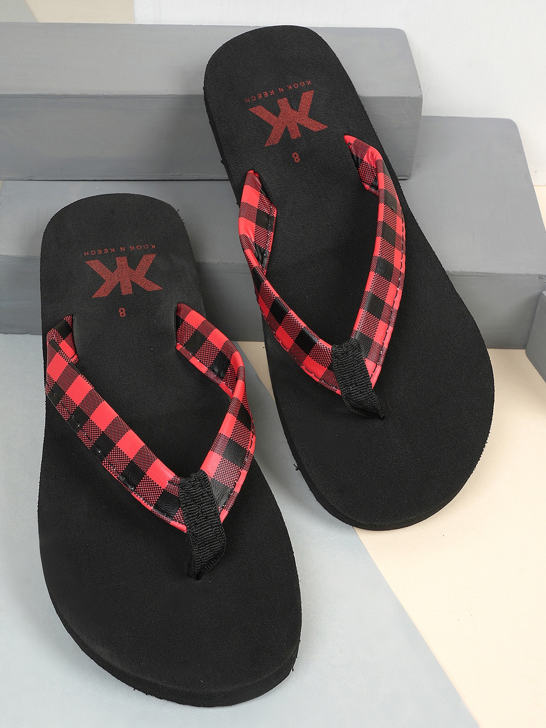 

Kook N Keech Men Black & Red Printed Fabric Thong Flip-Flops