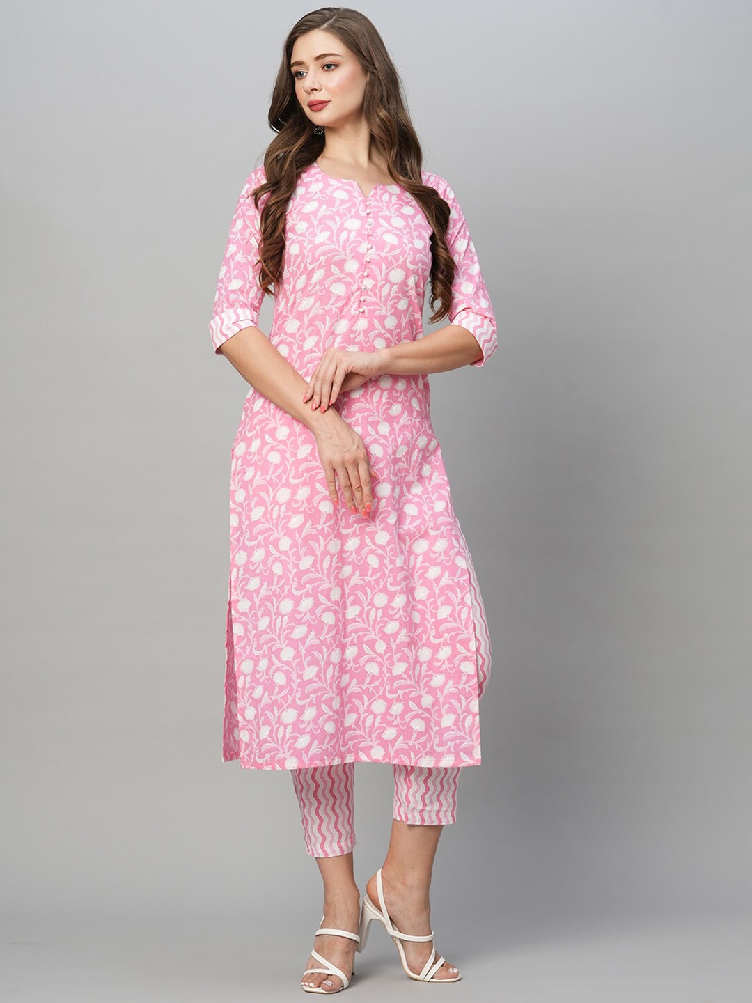 

KALINI Floral Printed Regular Kurta With Trousers, Pink