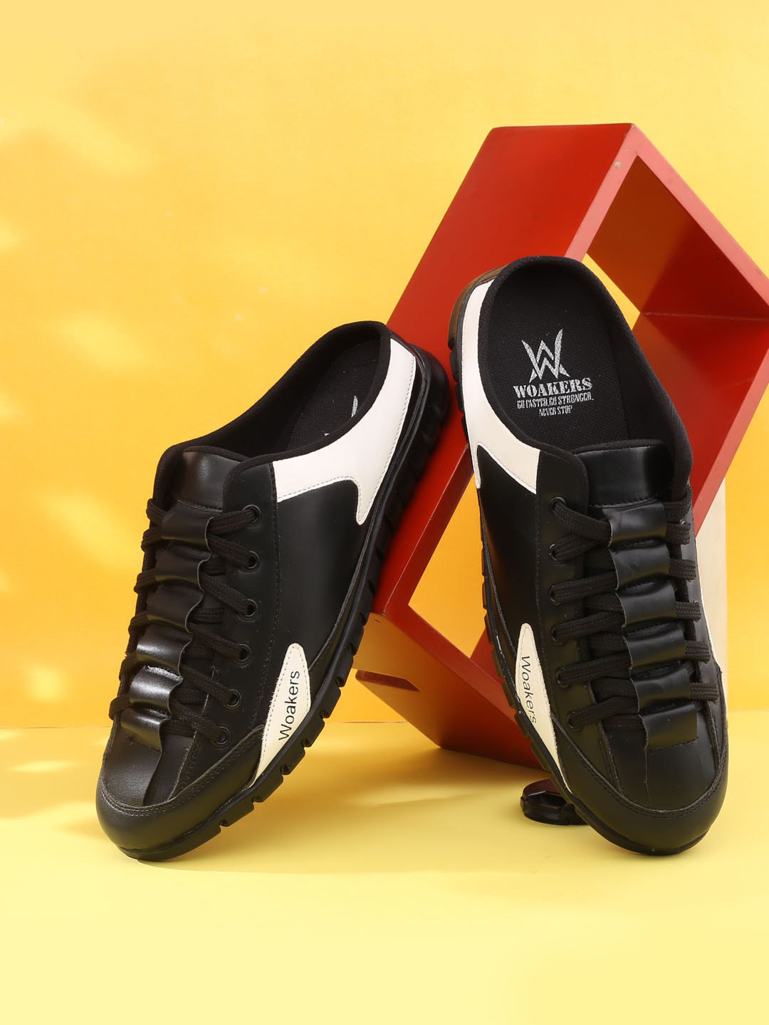 

Woakers Men Waterproof Lining Lace-Up Mule Sneakers, Black