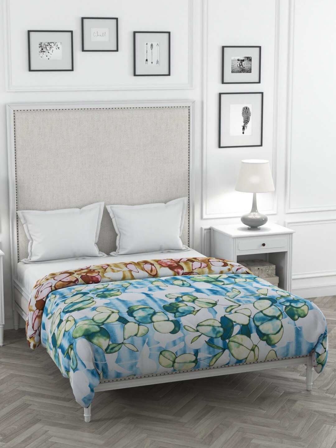 

HAPPY HUES Azure White & Blue Printed 120 TC Pure Cotton Duvet Cover