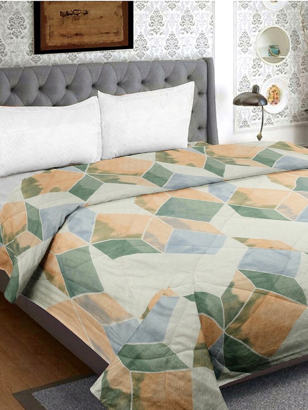 

HAPPY HUES Geometric Printed Duvet Cover, Beige