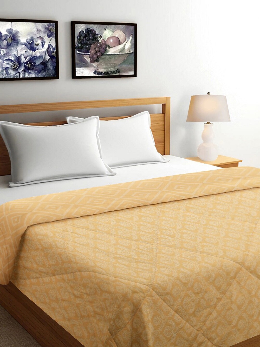 

HAPPY HUES Yellow Printed 210 TC Duvet Cover Pure Cotton Double King Duvet Cover