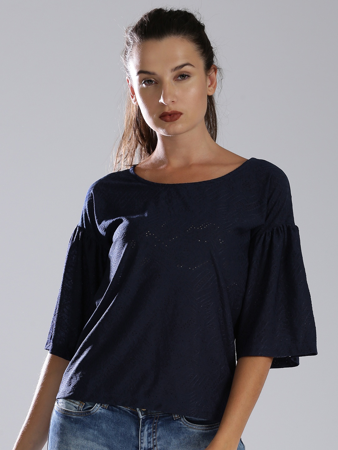 

Bossini Women Navy Self-Design Top, Navy blue