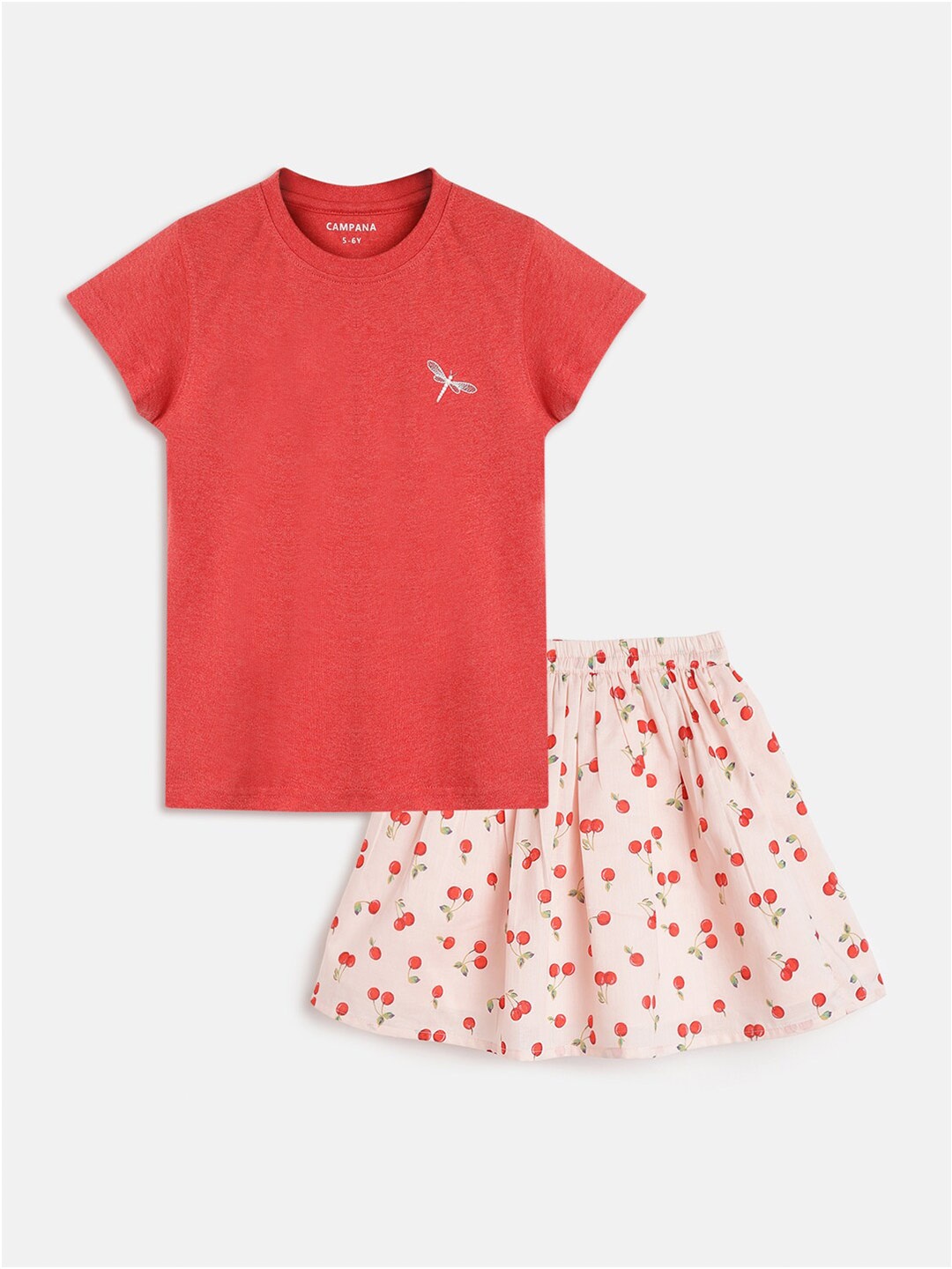 

Campana Girls Cotton T-shirt With Skirt, Red