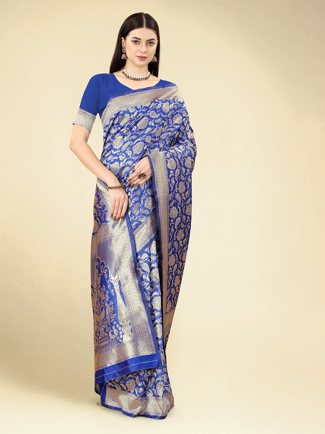 

DWIZA ENTERPRISE Paisley Woven Design Zari Detailed Banarasi Saree, Blue